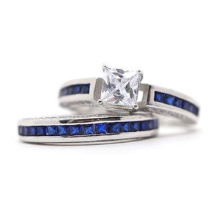 White and Blue Princess Topaz Engagement Ring